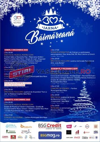 Weekendul 5–7 decembrie aduce în Baia Mare colinde, tradiții și bucurie pentru toate vârstele