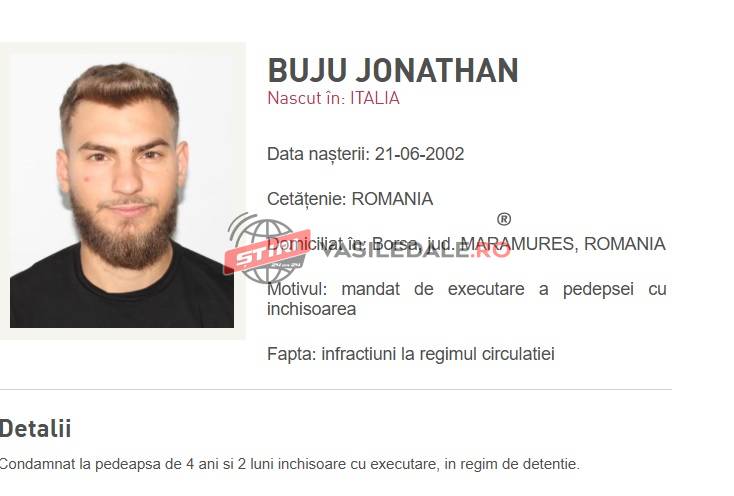 Borșeanul BUJU JONATHAN (24 ani, născut în Italia) a fost dat în urmărire națională și INTERNAȚIONALĂ. Condamnat la închisoare cu executare după ce a băgat în spital 3 polițiști Borșeanul BUJU JONATHAN (24 ani, născut în Italia) a fost dat în urmărire națională și INTERNAȚIONALĂ. Condamnat la închisoare cu executare după ce a băgat în spital 3 polițiști