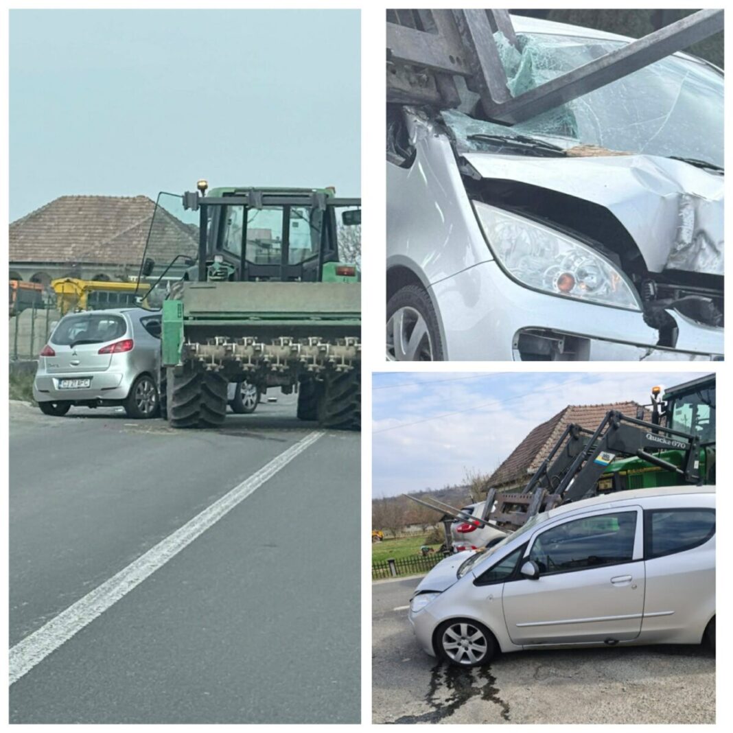 EXCLUSIV FOTO: S-au lovit de un tractor – O familie de clujeni și-a văzut moartea cu ochii la ieșirea din Buciumi (actualizare)