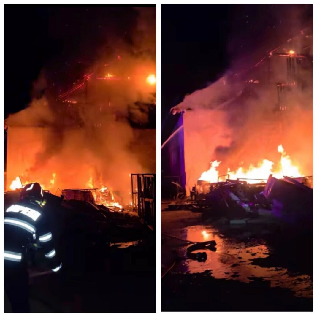 INTERVENȚIE ÎN TÂRGU LĂPUȘ: Incendiu izbucnit la hala unei firme (VIDEO)