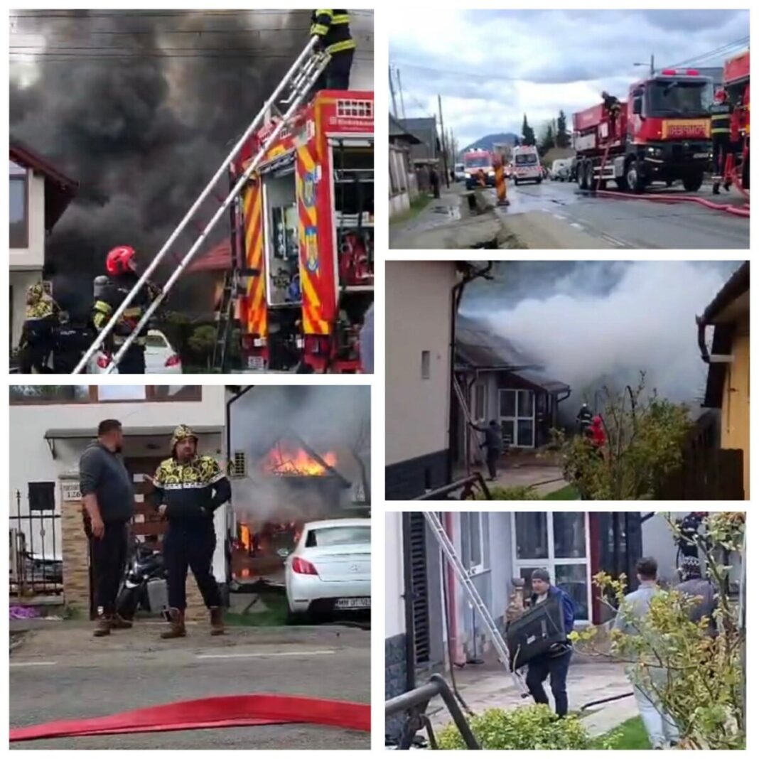 INCENDIU VIOLENT: 4 autospeciale de pompieri și un echipaj SMURD intervin la Tăuții de Sus (VIDEO)