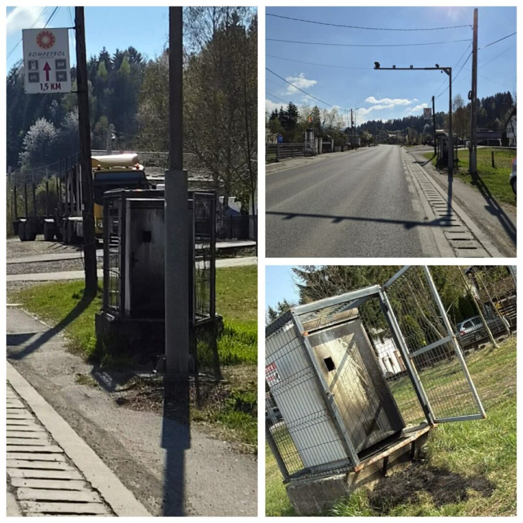 INCREDIBIL: Au aruncat combustibil și i-au dat foc! Singura camera fixă de verificare a rovignetei incendiată la Moisei (exclusiv foto/video)