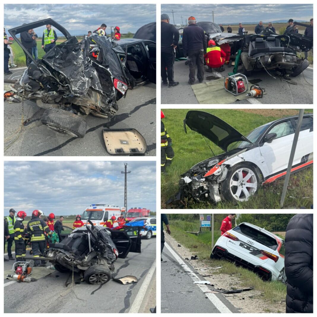 NENOROCIRE LA COLȚIREA: Șofer încarcerat după ce o mașină s-a rupt în două în urma impactului cu un Audi (galerie foto / video)
