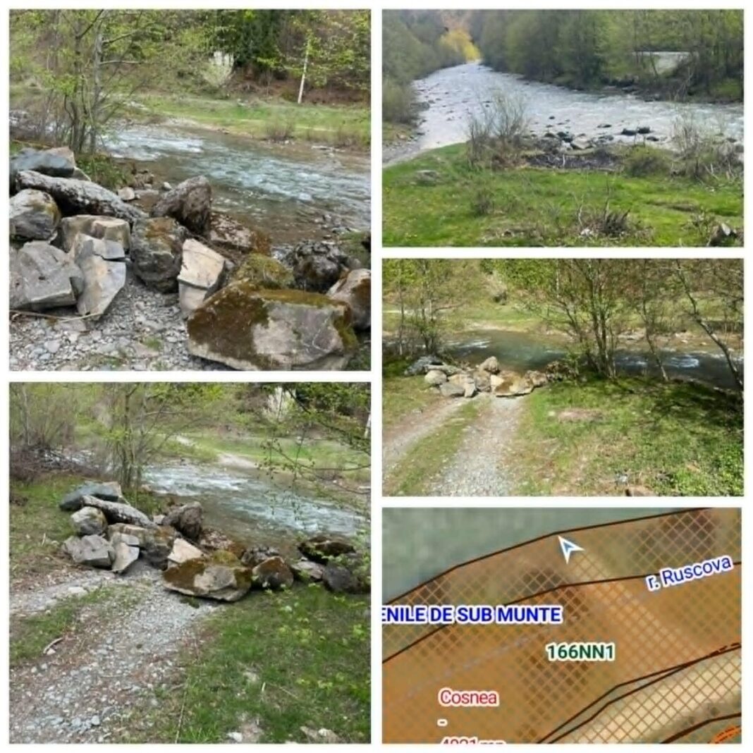 ÎN PRAG DE RĂZMERIȚĂ! Un drum spre o pășune din Poienile de Sub Munte blocat cu bolovani de pădurari. Direcția Silvică Maramureș dă explicații (VIDEO)