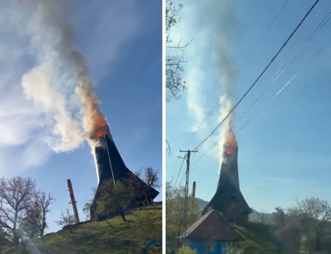 EXCLUSIV: Arde biserica din lemn din Șurdești (video) – actualizare