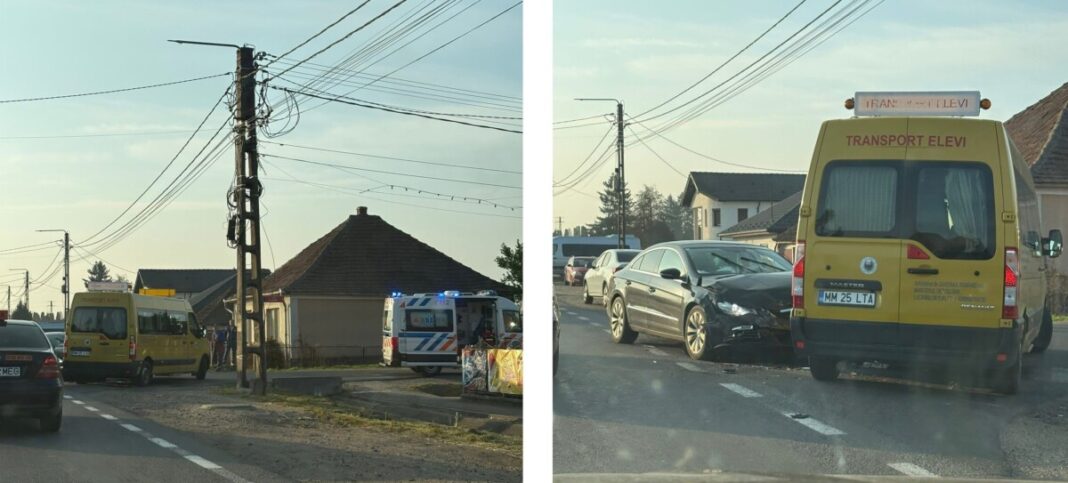 ACCIDENT RUTIER PE DN1C, LA SEINI: Autoturism lovit de un microbuz școlar, două persoane rănite