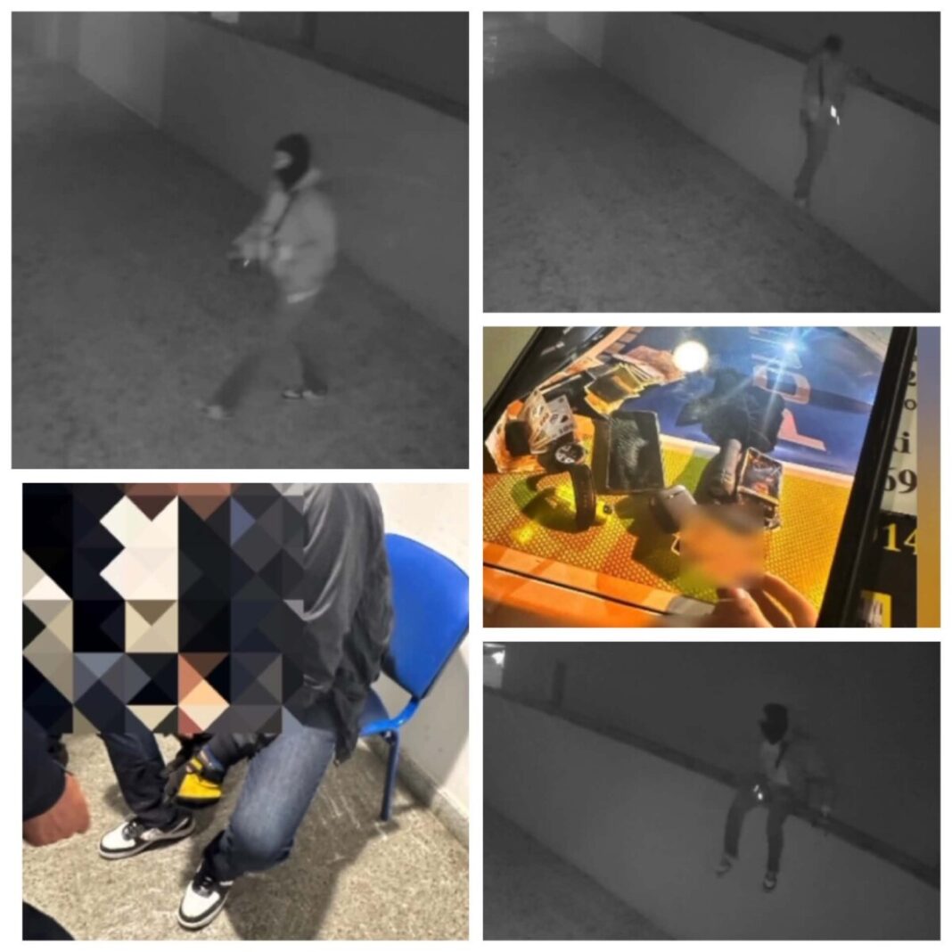HOȚUL CU CAGULĂ DIN MARAMUREȘ: Prins în flagrant tocmai în Târgu Jiu. Avea și un pistol pe care-l furase. Polițiștii l-au reținut (video cameră de supraveghere)