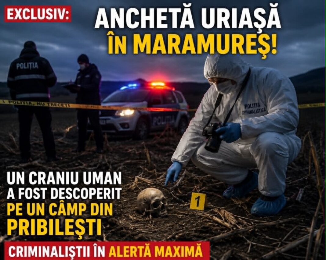 EXCLUSIV: Anchetă URIAȘĂ în Maramureș – Un craniu uman a fost descoperit pe un câmp din Pribilești! Criminaliștii în ALERTĂ MAXIMĂ