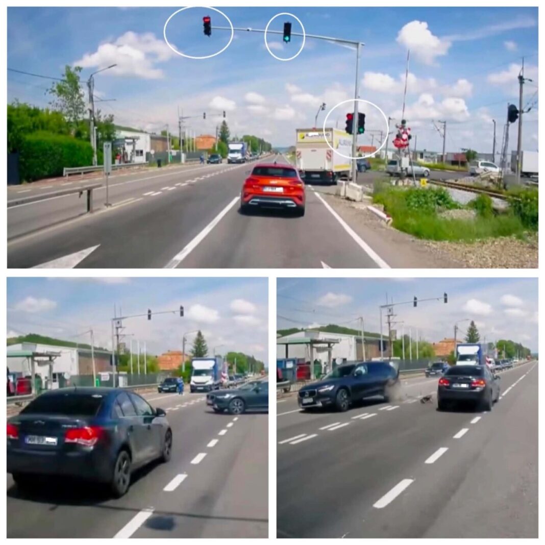 A intrat pe roșu: Un șofer din Maramureș a lovit un BMW care circula regulamentar într-o intersecție din Jucu (foto/video)