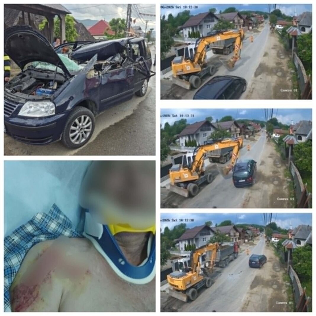 AVEM IMAGINILE LIVE – EXCLUSIV: Cum a lovit cu excavatorul un autoturism care circula regulamentar prin Oncești pe DJ186 (VIDEO CAMERĂ DE SUPRAVEGHERE)