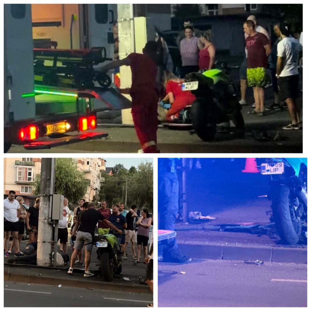 ACCIDENT Baia Sprie: Doi motocicliști s-au acroșat, unul a fost aruncat într-un indicator rutier (foto/video)