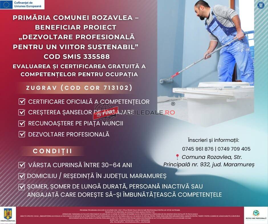 Certificare gratuită pentru ocupația de zugrav, printr-un proiect derulat la Rozavlea