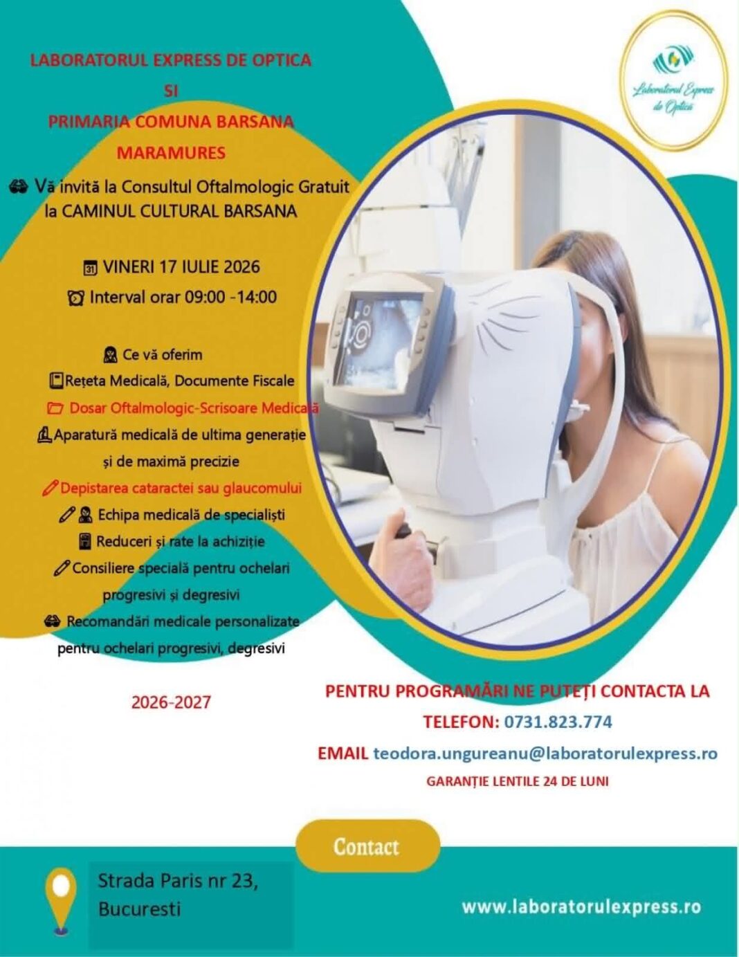 Consultații oftalmologice gratuite în comuna Bârsana