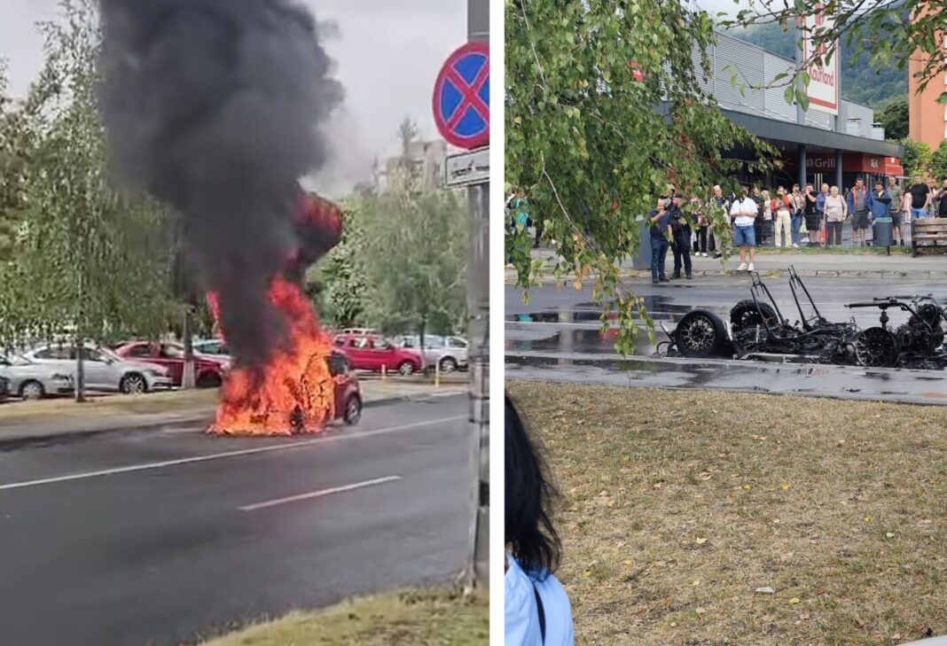 FOTO: Autoturism cuprins de flăcări pe o stradă din Baia Mare