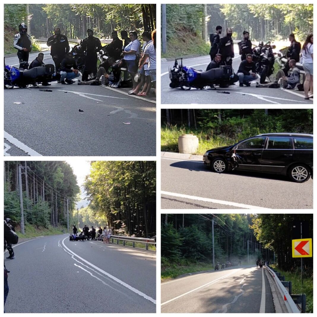 EXCLUSIV: Accident moto în pasul Gutâi. Motociclist rănit după ce a lovit un autoturism (foto/video)