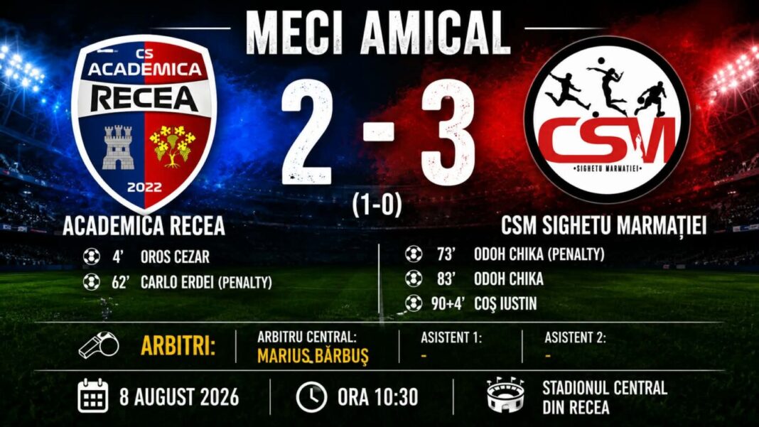 Fotbal – amical. ”Remontada” Sighetului în a doua jumătate a reprizei secunde: Academica Recea – CSM Sighetu Marmației 2-3