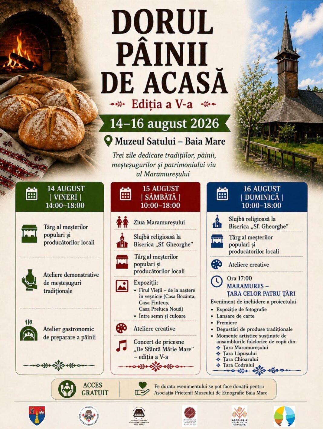 Trei zile de tradiții autentice la Muzeul Satului din Baia Mare. Festival dedicat patrimoniului maramureșean, între 14 și 16 august