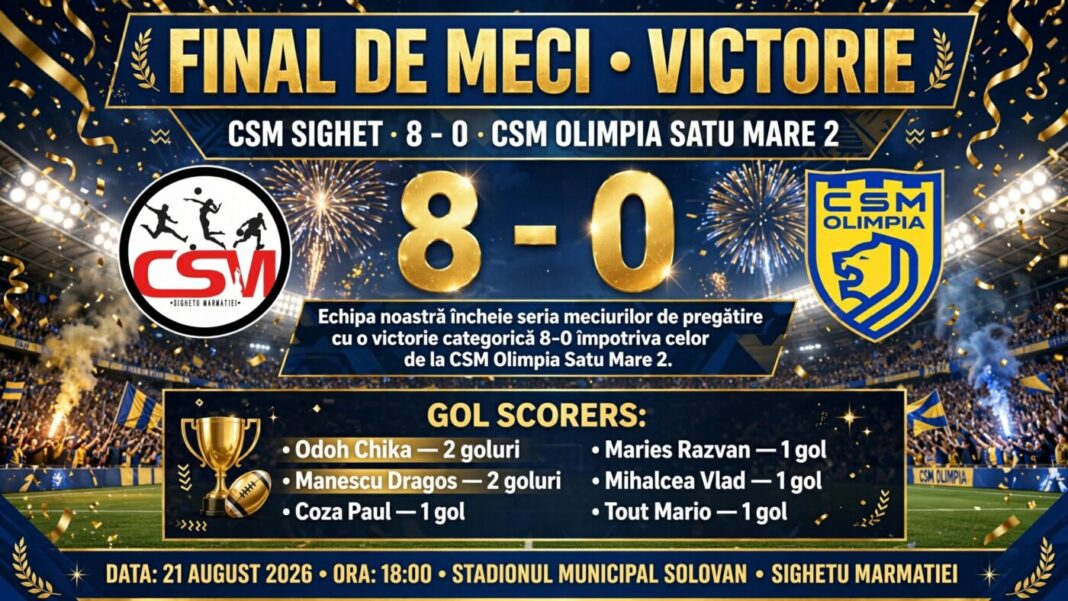 CSM Sighetu Marmației – CSM Olimpia Satu Mare 2, victorie categorică în ultimul amical de pregătire