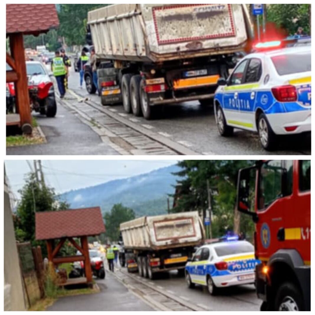 ACCIDENT RUTIER ÎN BORȘA: Autoturism implicat într-o coliziune cu un TIR