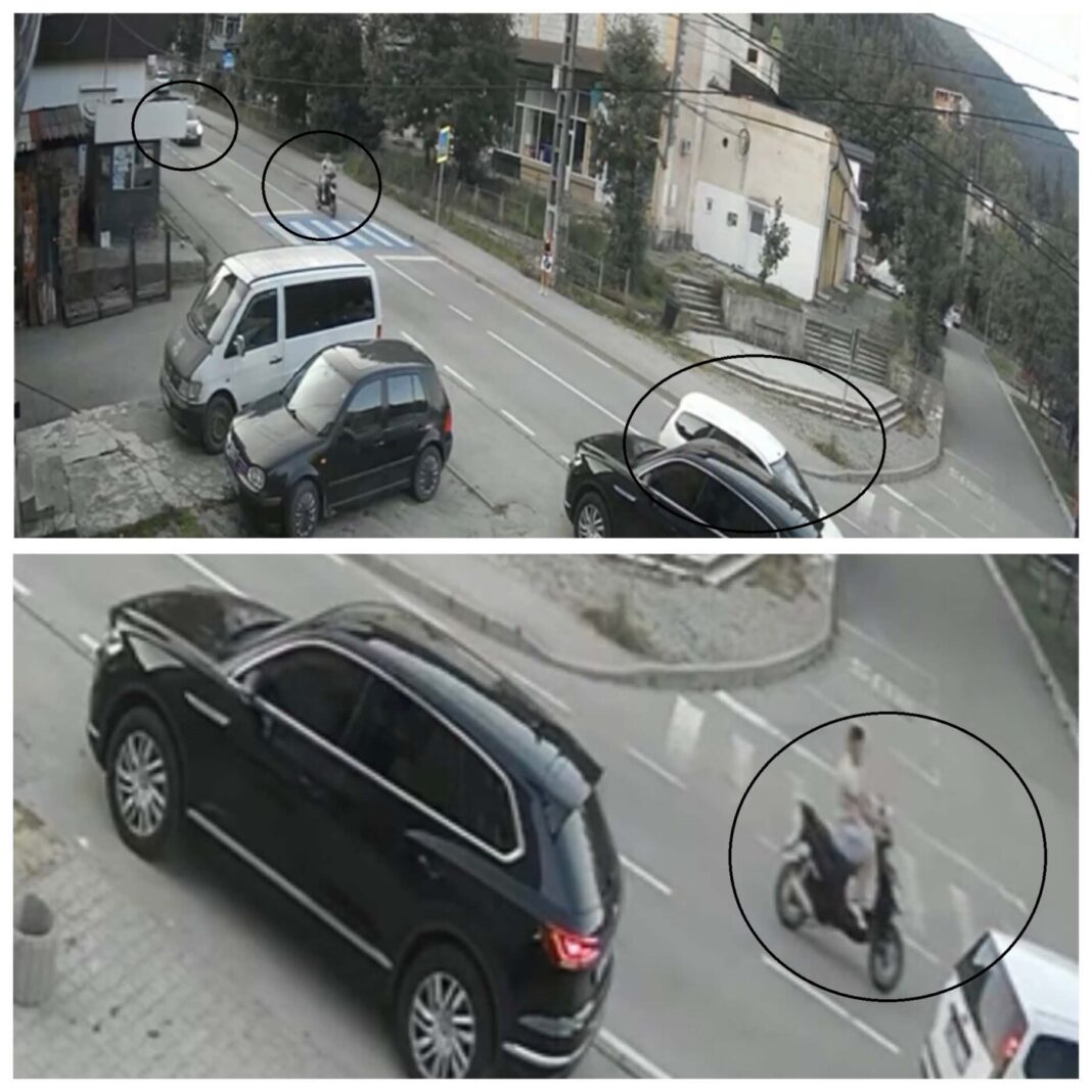 EXCLUSIV: Un borșean de 22 ani fără permis s-a izbit cu mopedul neînmatriculat de un autoturism care vira la stânga (cameră supraveghere)