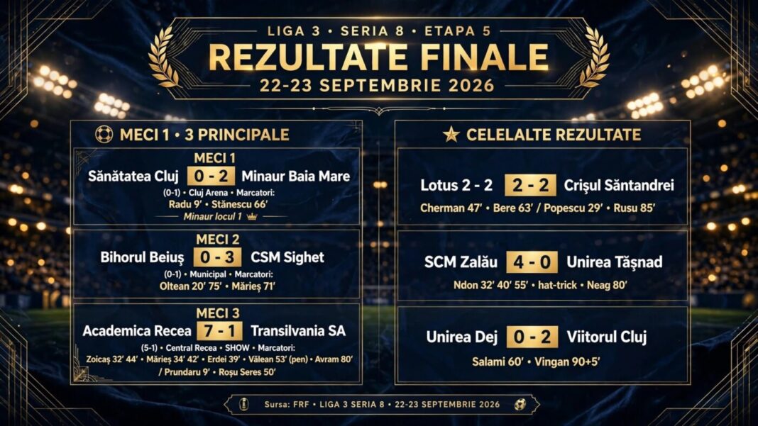 FOTBAL: Etapa 5, Seria 8, Liga 3 – rezultatele din 22-23 septembrie 2026