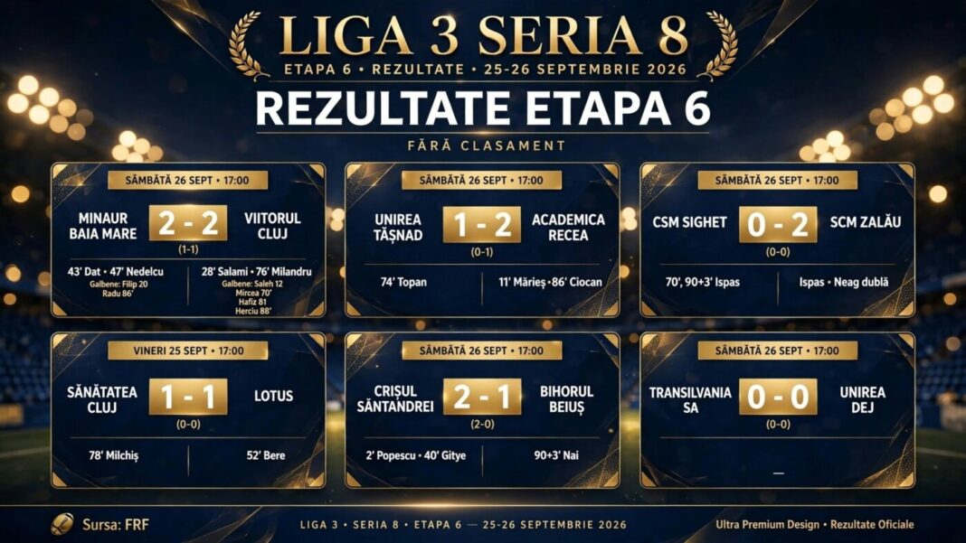 Cronica etapei a 6-a, Liga 3 Seria 8: Minaur doar egal cu Viitorul, eșec acasă pentru Sighetu Marmației și victorie prețioasă a nou-promovatei din Recea