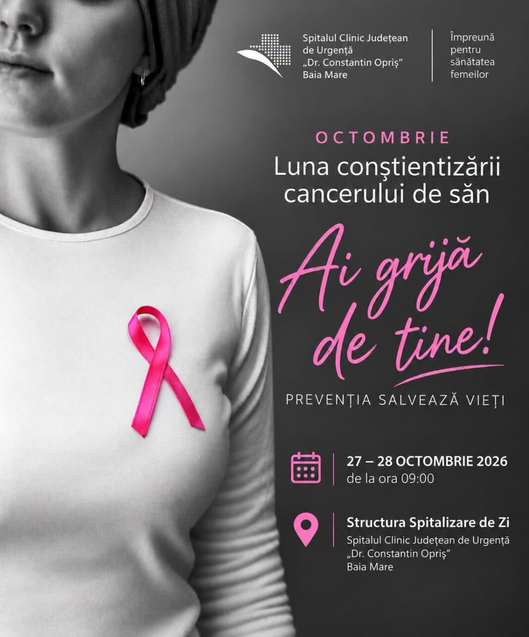 Spitalul Clinic Județean de Urgență Baia Mare, în roz pentru speranță