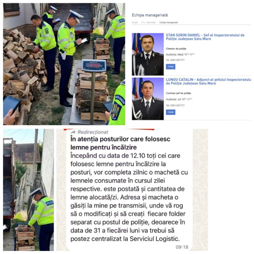 3 boci și 2 așchii pe zi! Mintea hodinită a doi comisari șefi de la IPJ Satu Mare îi obligă pe polițiști să cântărească cât lemn bagă pe foc pentru a se încălzi!