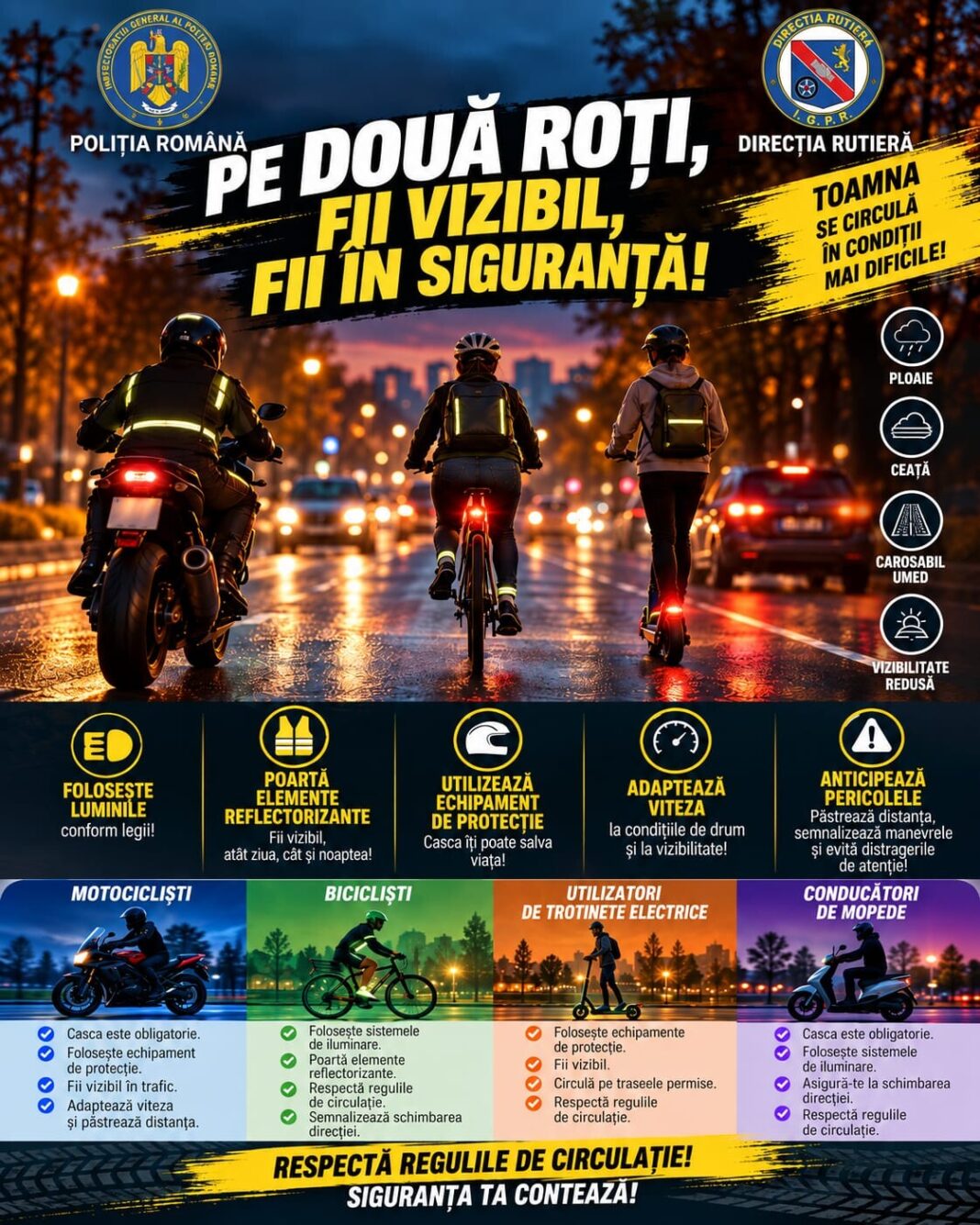 PE DOUĂ ROȚI: Poliția Maramureș lansează o lună de acțiuni pentru siguranța în trafic