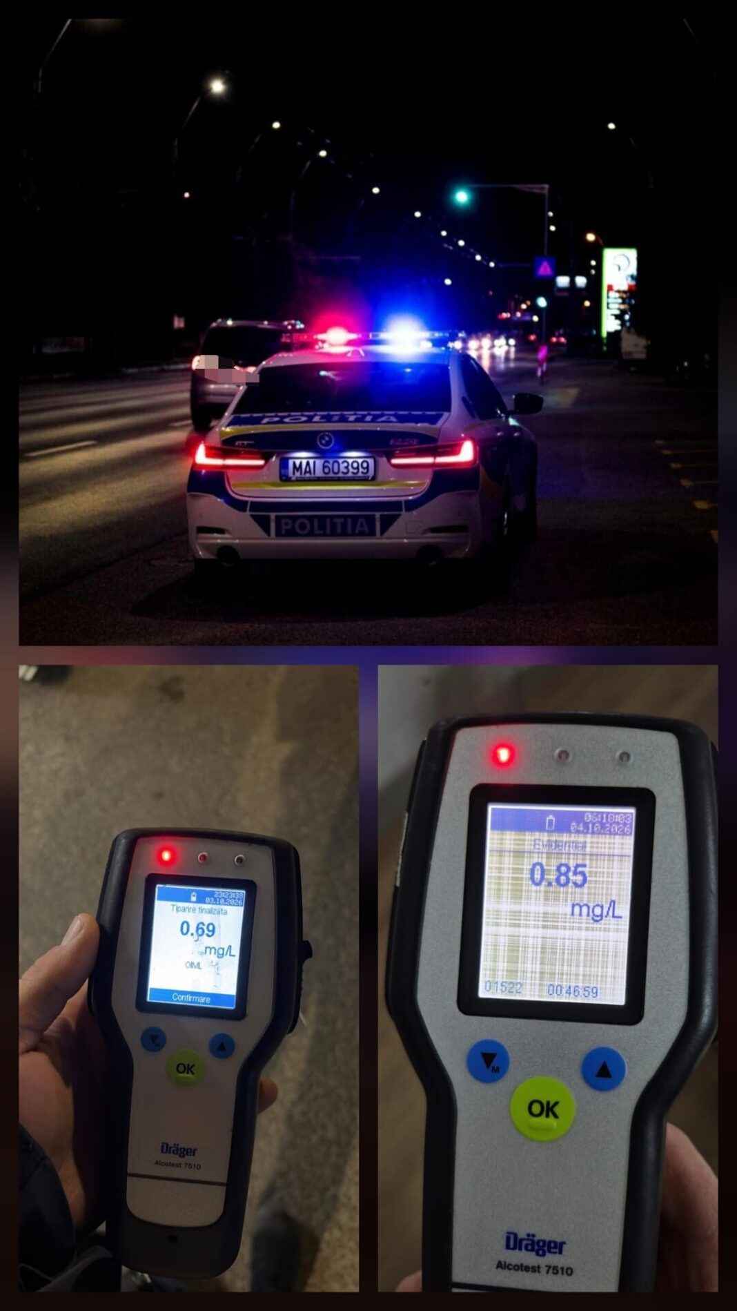 Trei șoferi, prinși băuți la volan într-o singură noapte, în Maramureș